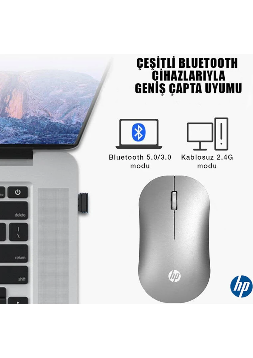 Hp DM10  2,4 ghz Wireless Bluetooth Kablosuz Optik Sessiz Mouse Silver Gümüş 